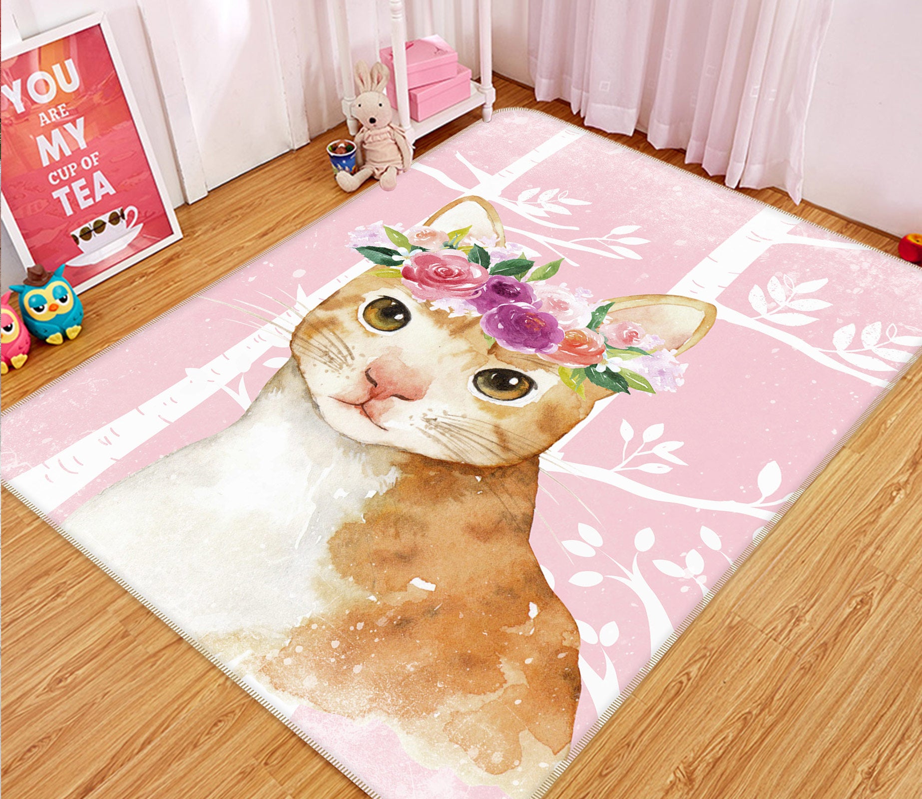 3D Orange Cat Flower 145 Uta Naumann Rug Non Slip Rug Mat