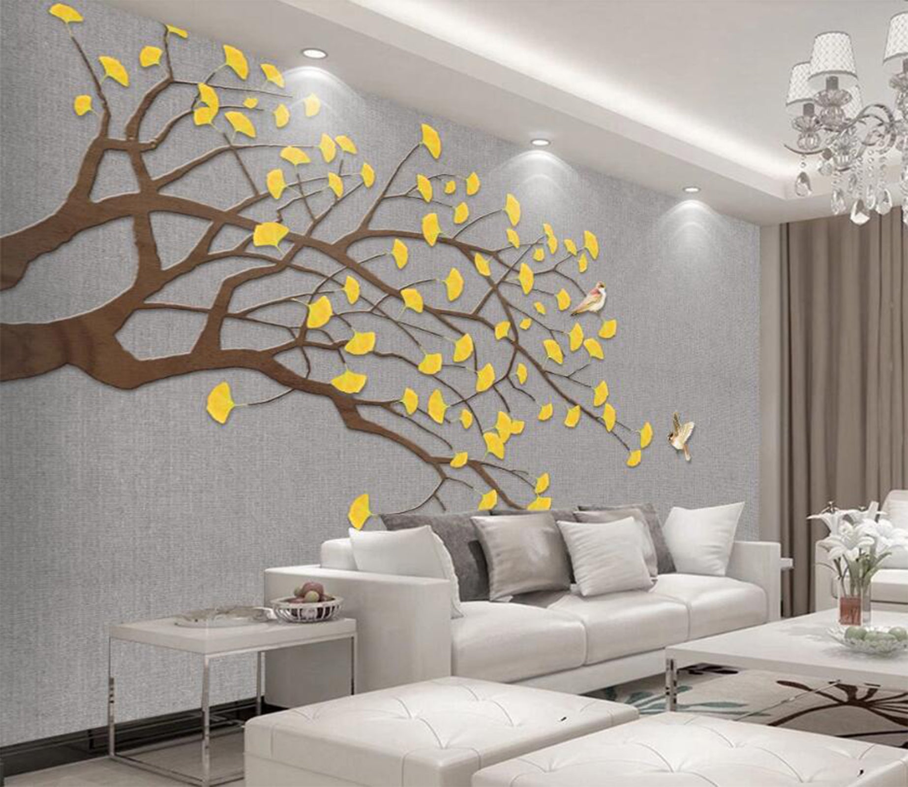 3D Bright Yellow Leaves 2343 Wall Murals