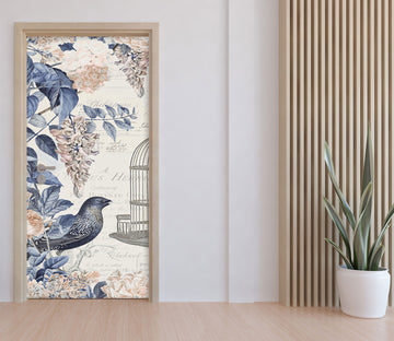 3D Blue Leaves Bird Flower 11890 Andrea Haase Door Mural