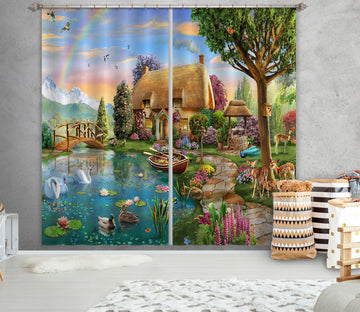 3D Painted Village 066 Adrian Chesterman Curtain Curtains Drapes