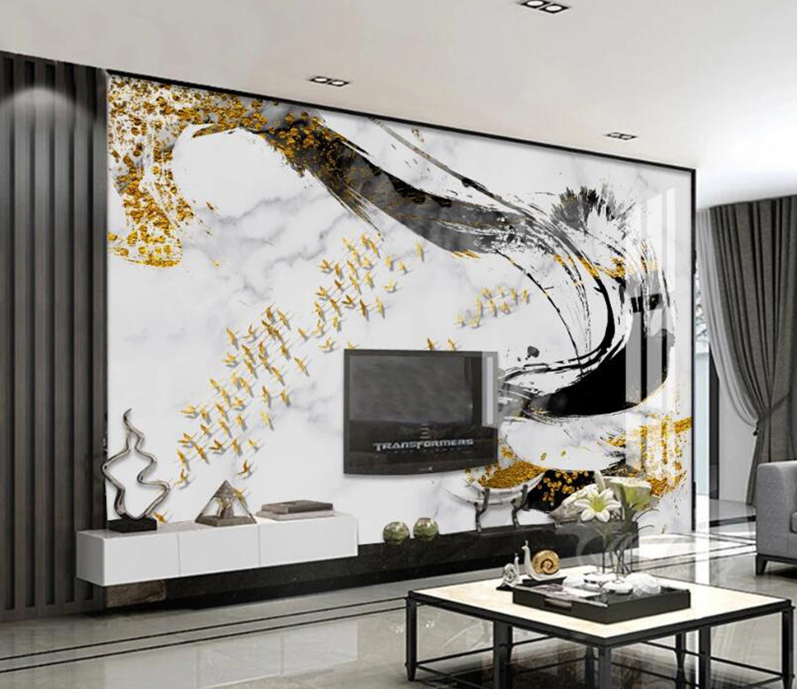 3D Black Gold Arrangement 083 Wall Murals