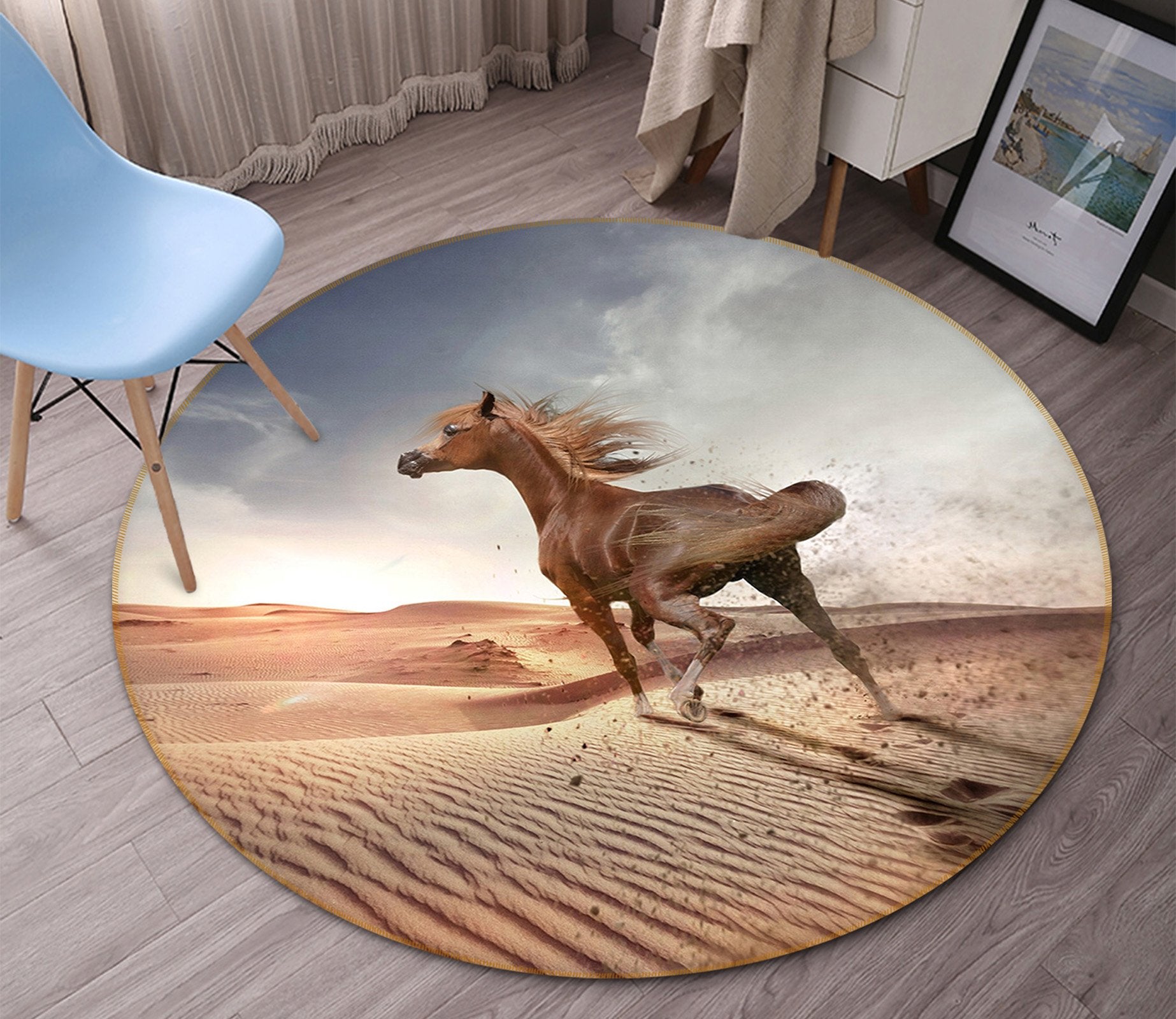 3D Desert Horse 033 Animal Round Non Slip Rug Mat Mat AJ Creativity Home 