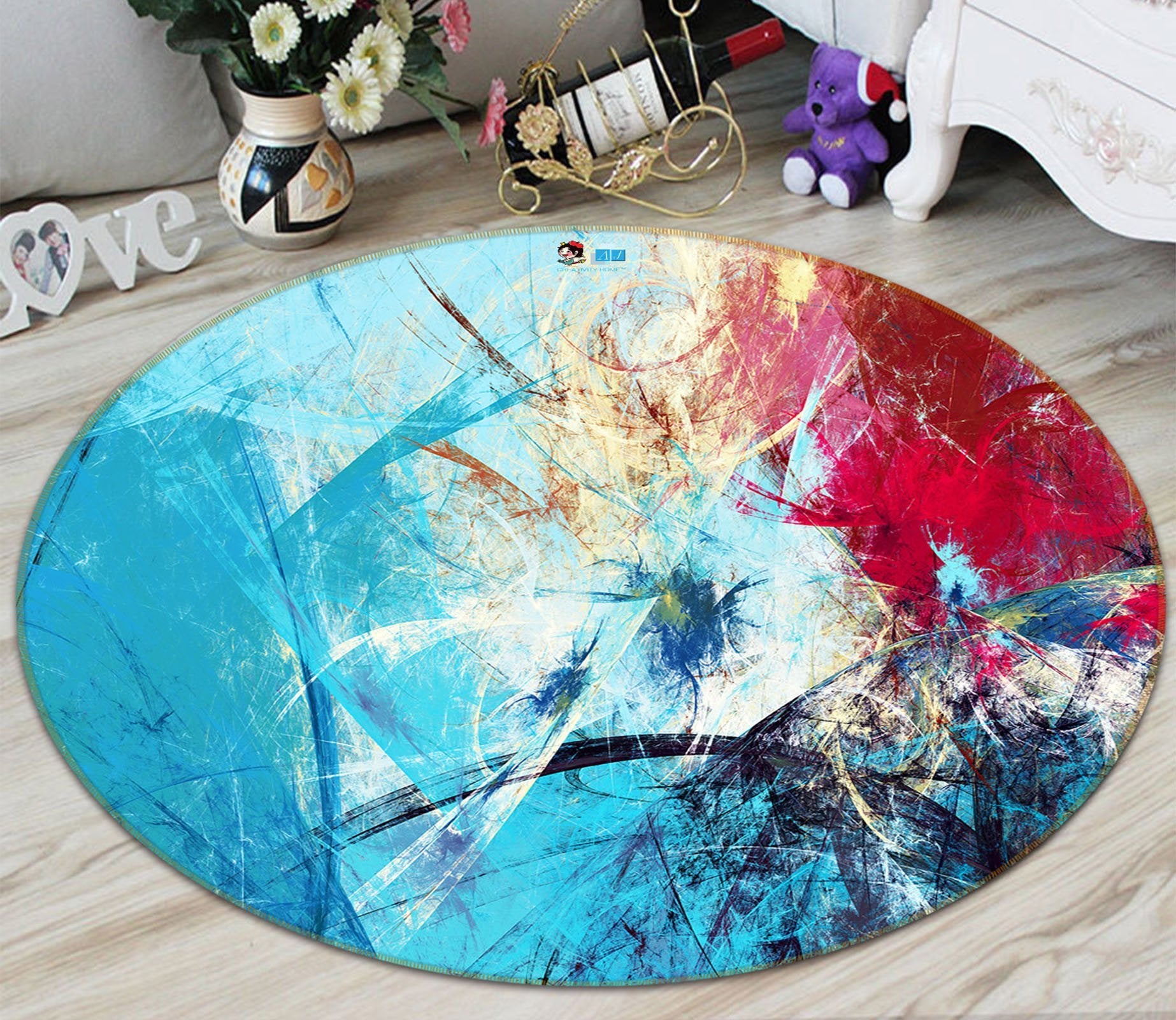 3D Blue Red Scratch 112 Round Non Slip Rug Mat Mat AJ Creativity Home 