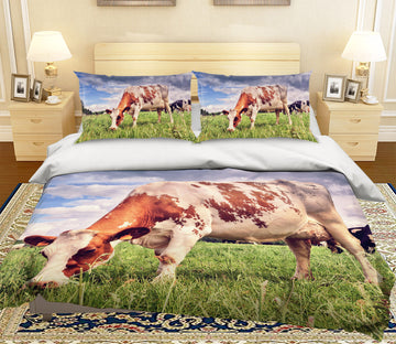 3D Farm Grass Cow 045 Bed Pillowcases Quilt