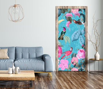 3D Bird Pink Flower Bush 118134 Andrea Haase Door Mural