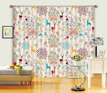 3D Colored Proud Deer 55 Curtains Drapes Curtains AJ Creativity Home 