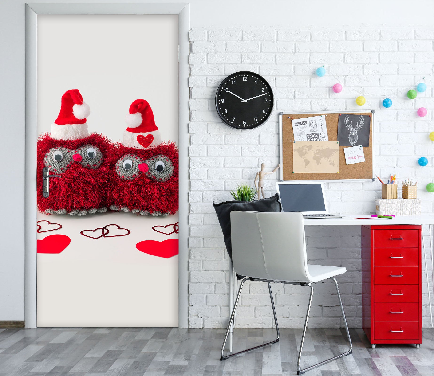 3D Red Christmas Hat Plush Doll 10727 Assaf Frank Door Mural