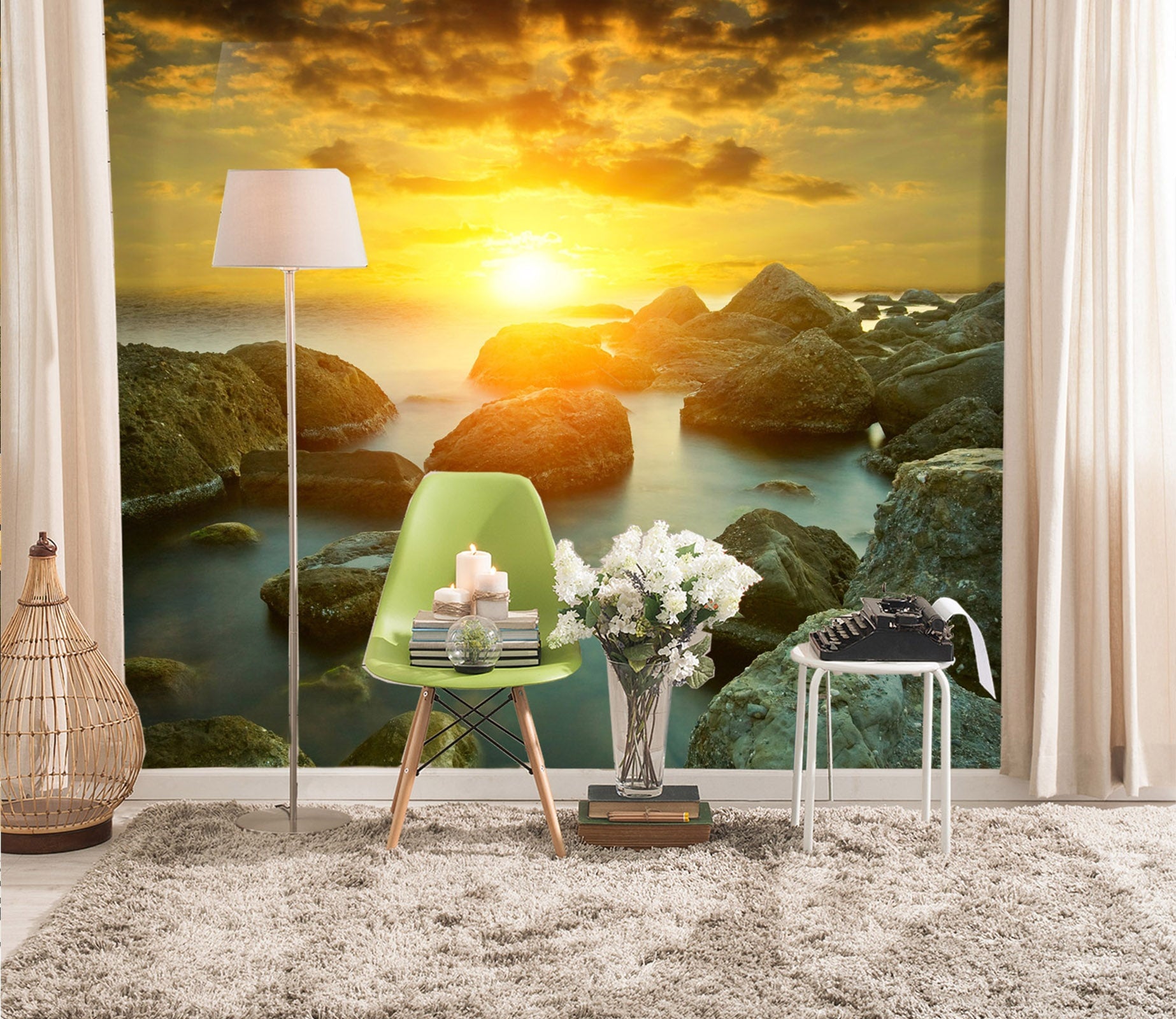 3D Sunset Ocean 108 Wall Murals Wallpaper AJ Wallpaper 2 