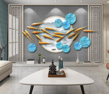 3D Goldfish Lotus Leaf 303 Wall Murals