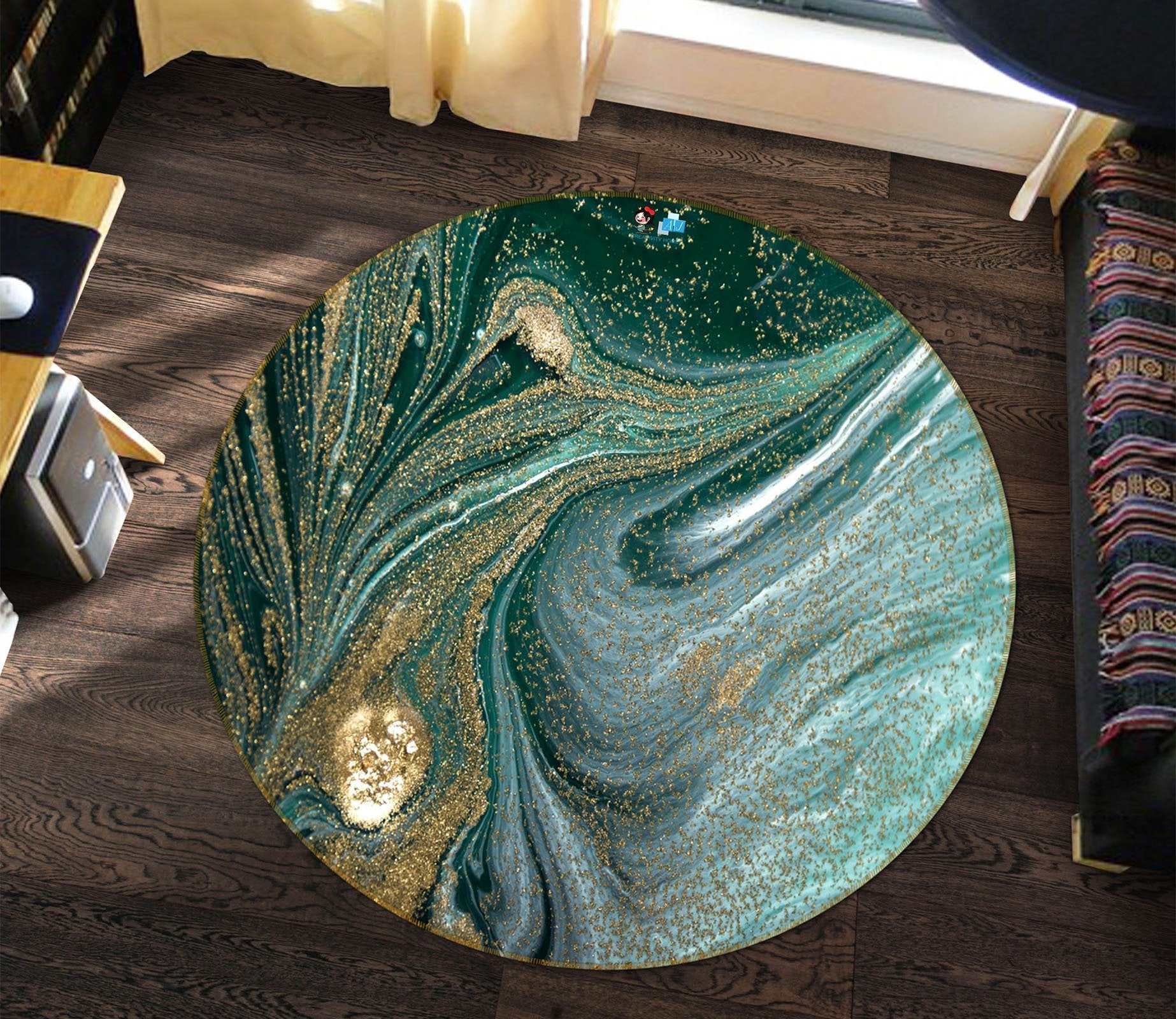 3D Green Quicksand 139 Round Non Slip Rug Mat Mat AJ Creativity Home 