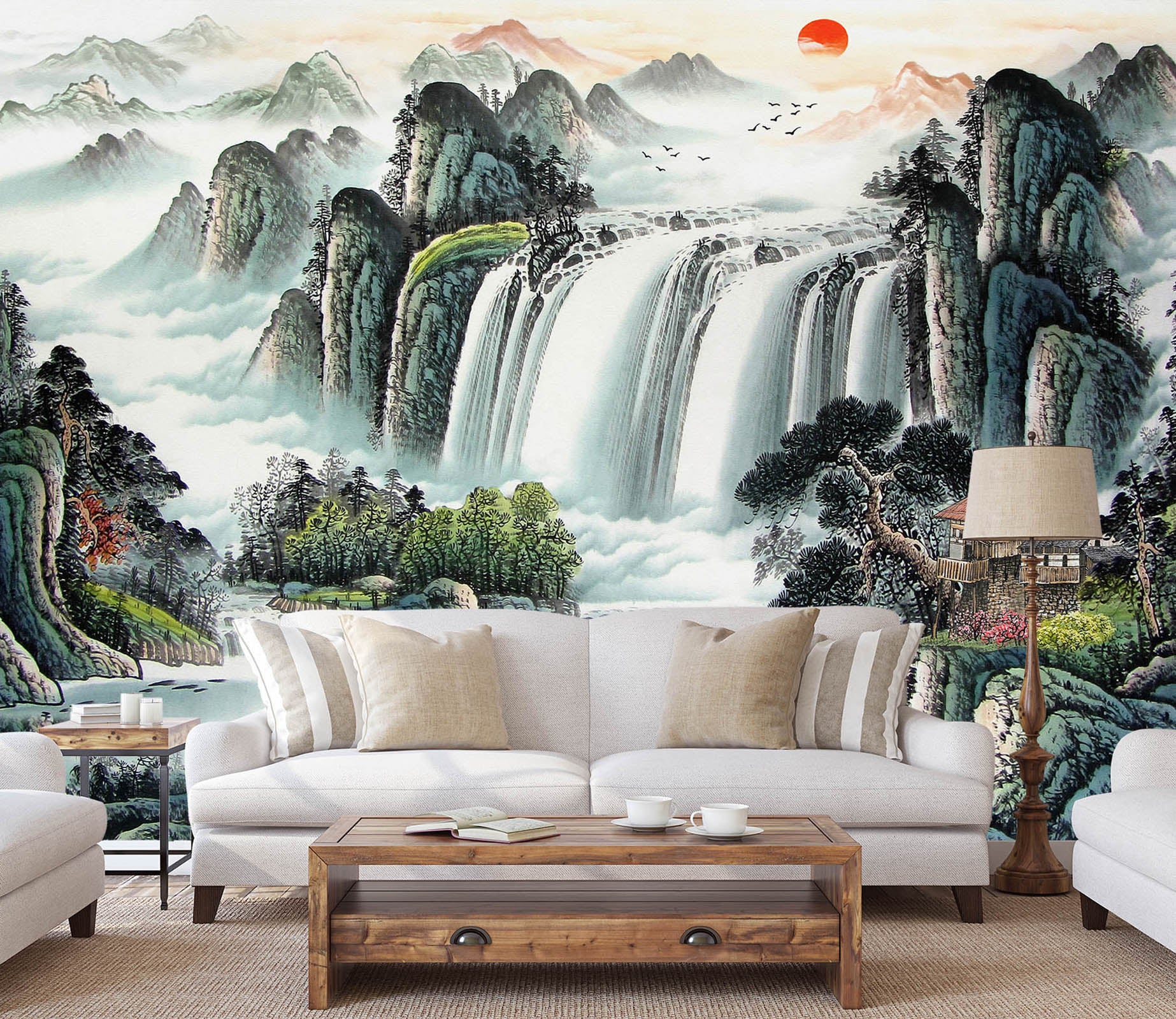 3D Alpine Waterfall 1449 Wall Murals