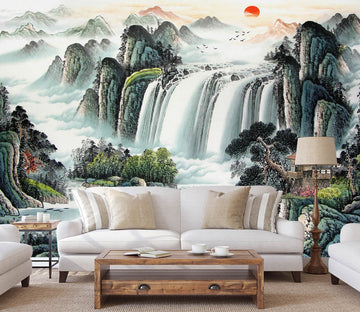 3D Alpine Waterfall 1449 Wall Murals