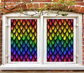 3D Colored Leaf Shape 215 Window Film Print Sticker Cling Stained Glass UV Block