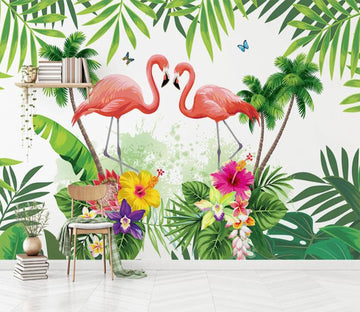 3D Two Cute Flamingos 2074 Wall Murals