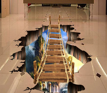 3D Mountain Top Wooden Bridge 318 Floor Mural  Wallpaper Murals Rug & Mat Print Epoxy waterproof bath floor