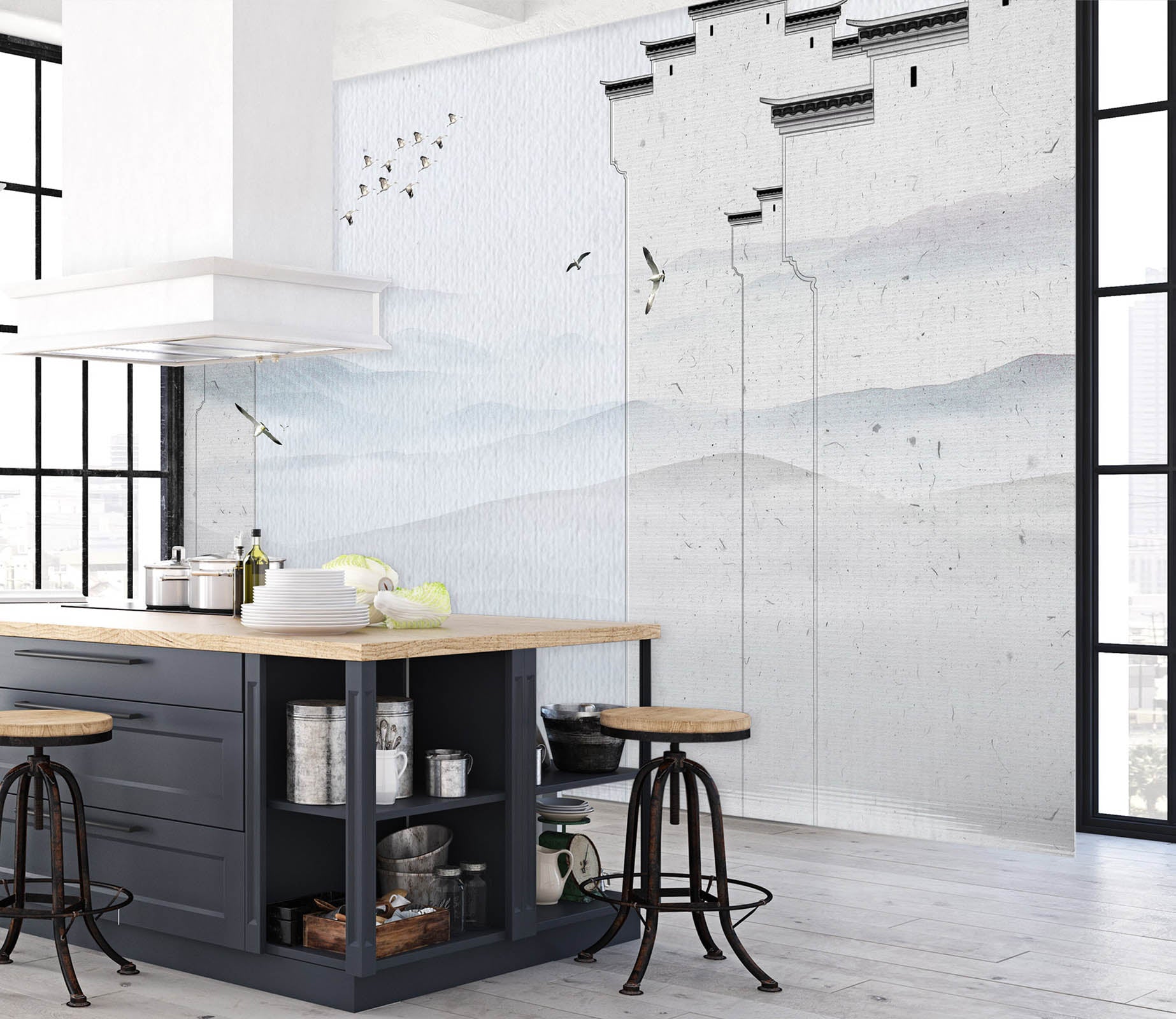 3D White City Wall 1597 Wall Murals