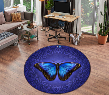 3D Blue Purple Butterfly 8896 Brigid Ashwood Rug Round Non Slip Rug Mat