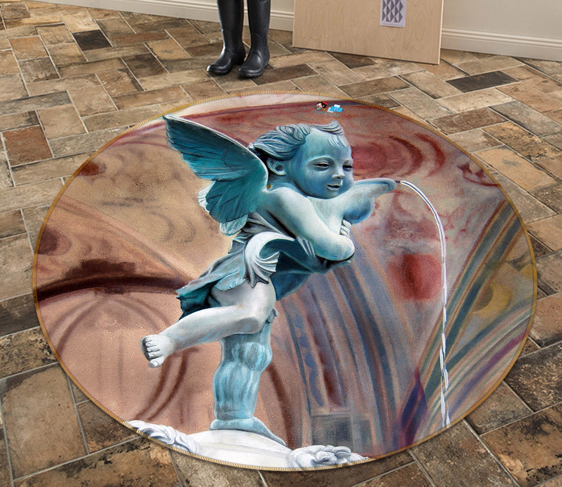 3D Angel Statue 11083 Matthew Holden Bates Rug Round Non Slip Rug Mat