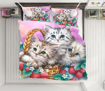 3D Strawberry Cat 5858 Kayomi Harai Bedding Bed Pillowcases Quilt Cover Duvet Cover