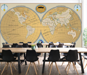 3D Yellow Circle 2058 World Map Wall Murals