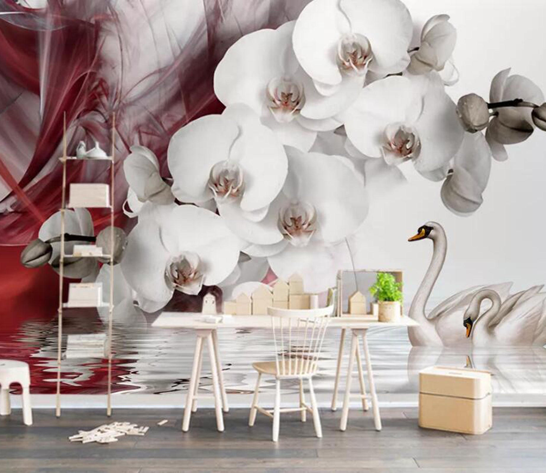 3D White Flowers WC23 Wall Murals Wallpaper AJ Wallpaper 2 