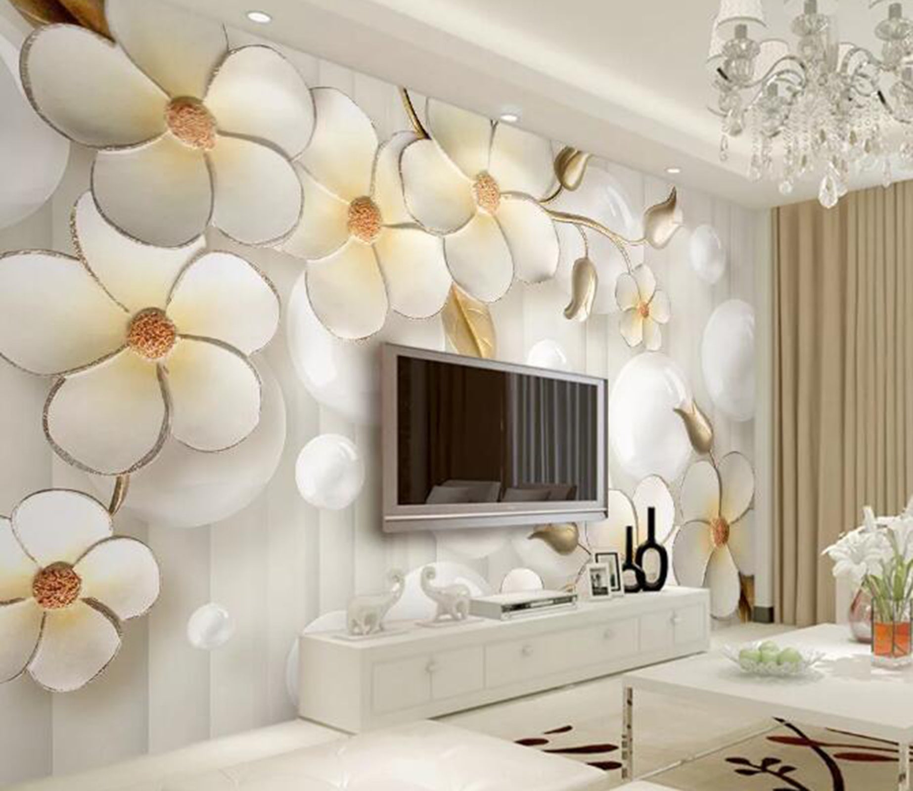 3D White Petals WG77 Wall Murals Wallpaper AJ Wallpaper 2 