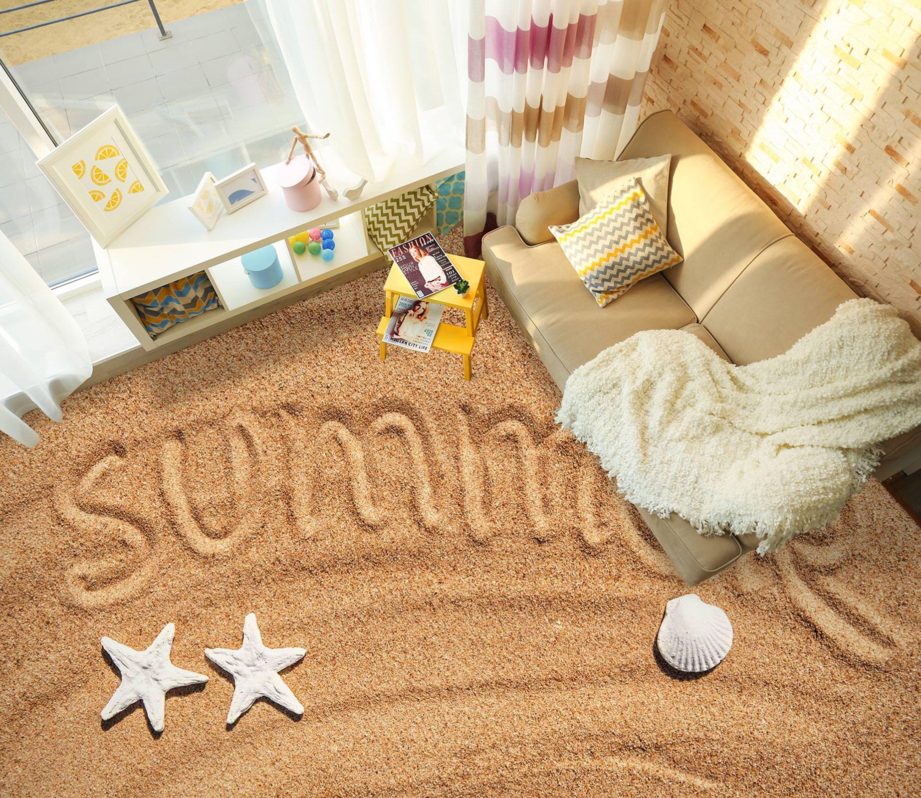 3D Summer Beach 1380 Floor Mural  Wallpaper Murals Self-Adhesive Removable Print Epoxy
