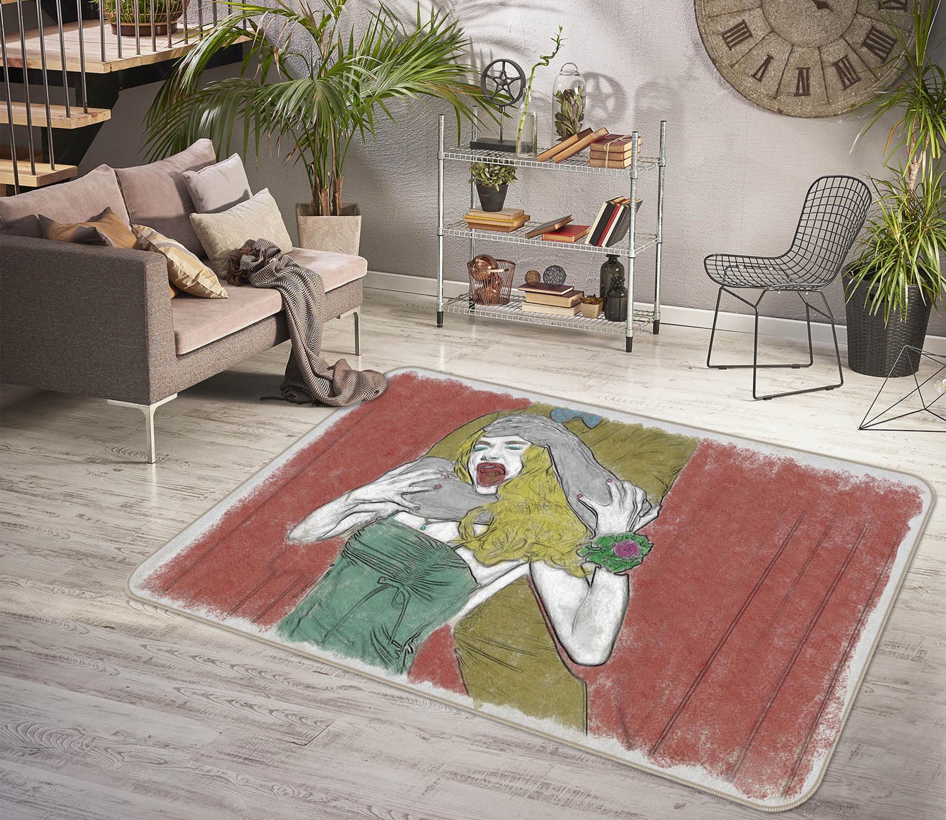 3D Long Haired Girl 1008 Marco Cavazzana Rug Non Slip Rug Mat