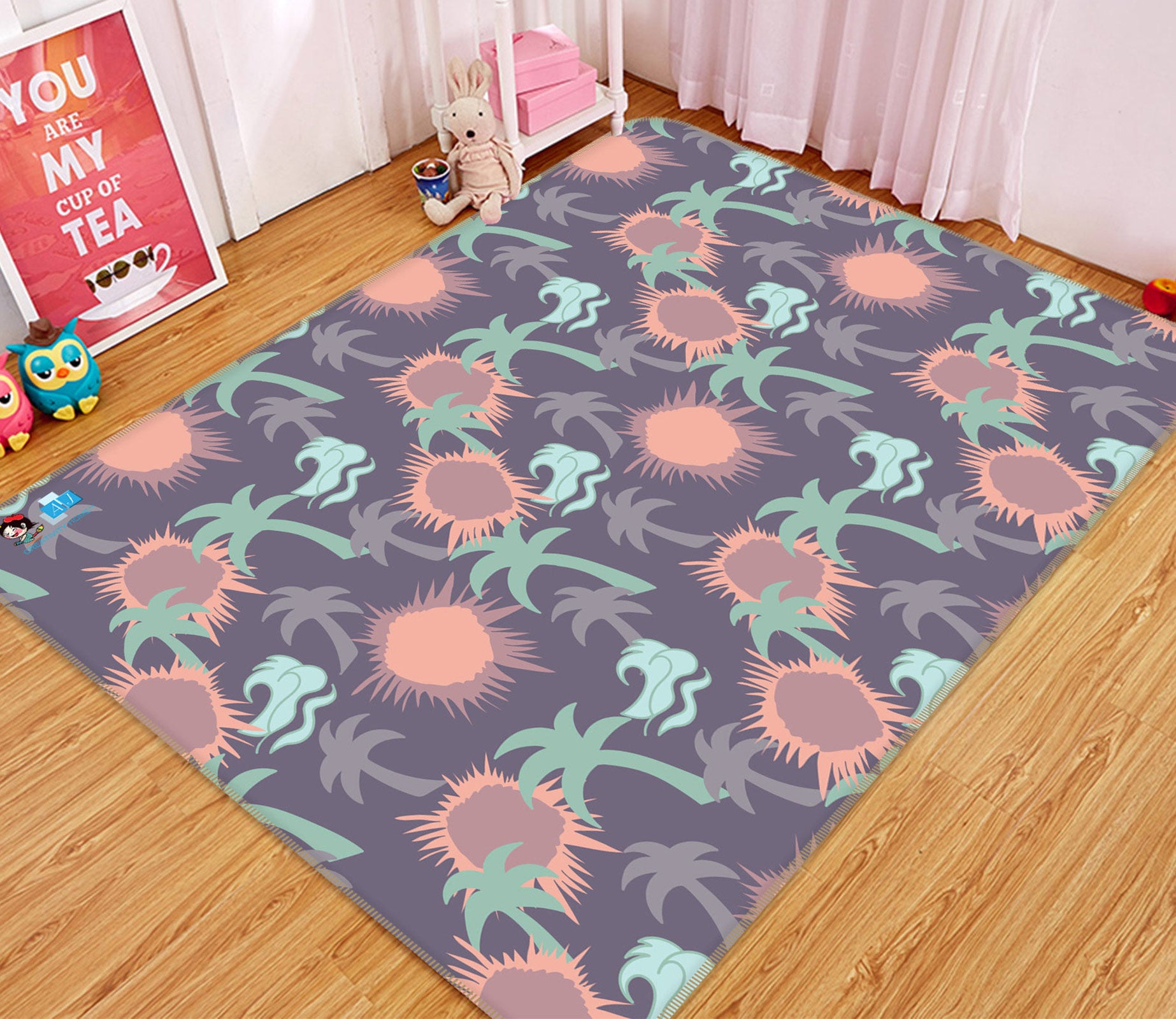 3D Coconut Sun Pattern 9878 Kasumi Loffler Rug Non Slip Rug Mat