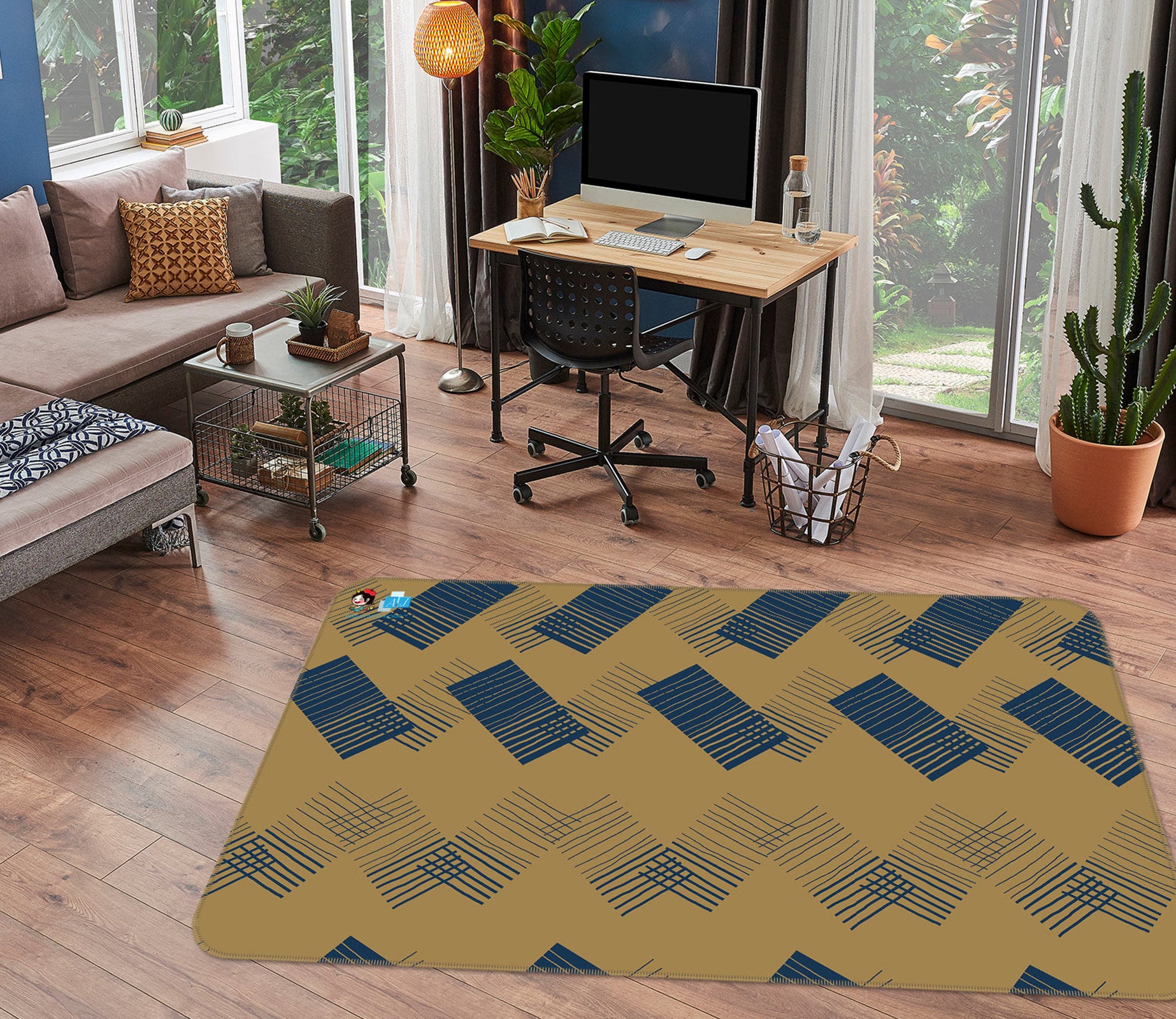 3D Square Pattern 9882 Kasumi Loffler Rug Non Slip Rug Mat