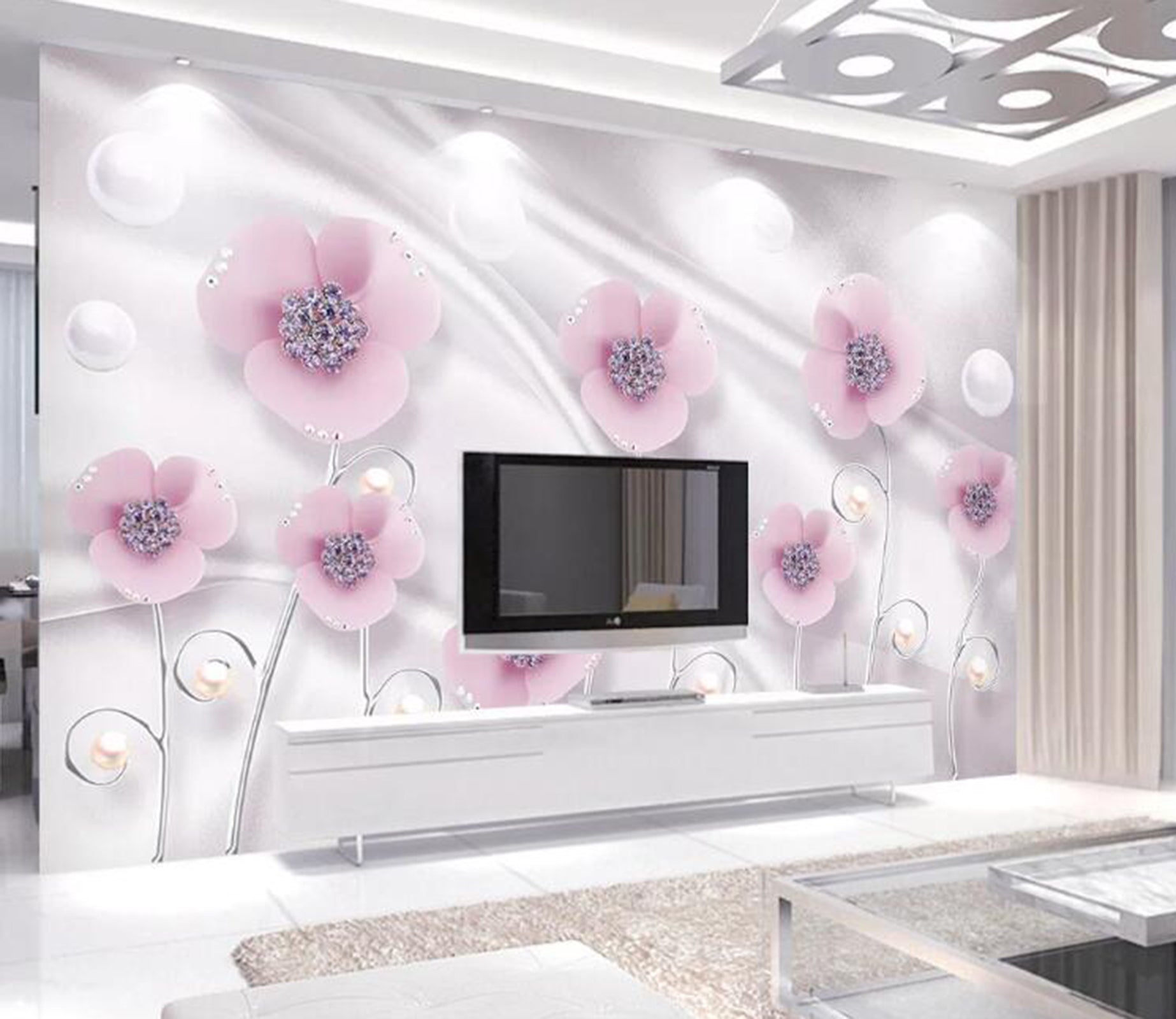 3D Light Purple Flowers WC14 Wall Murals Wallpaper AJ Wallpaper 2 