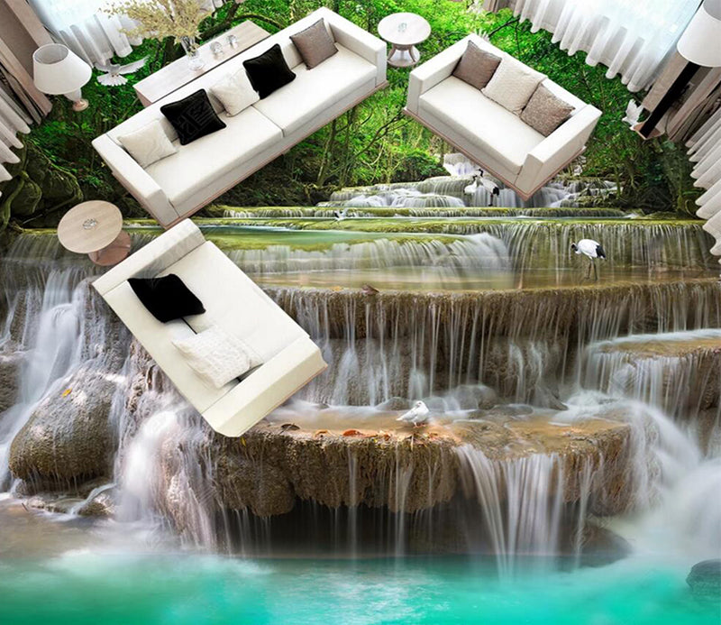 3D Forest Waterfall 084 Floor Mural  Self-Adhesive Sticker Bathroom Non-slip Waterproof Flooring Murals