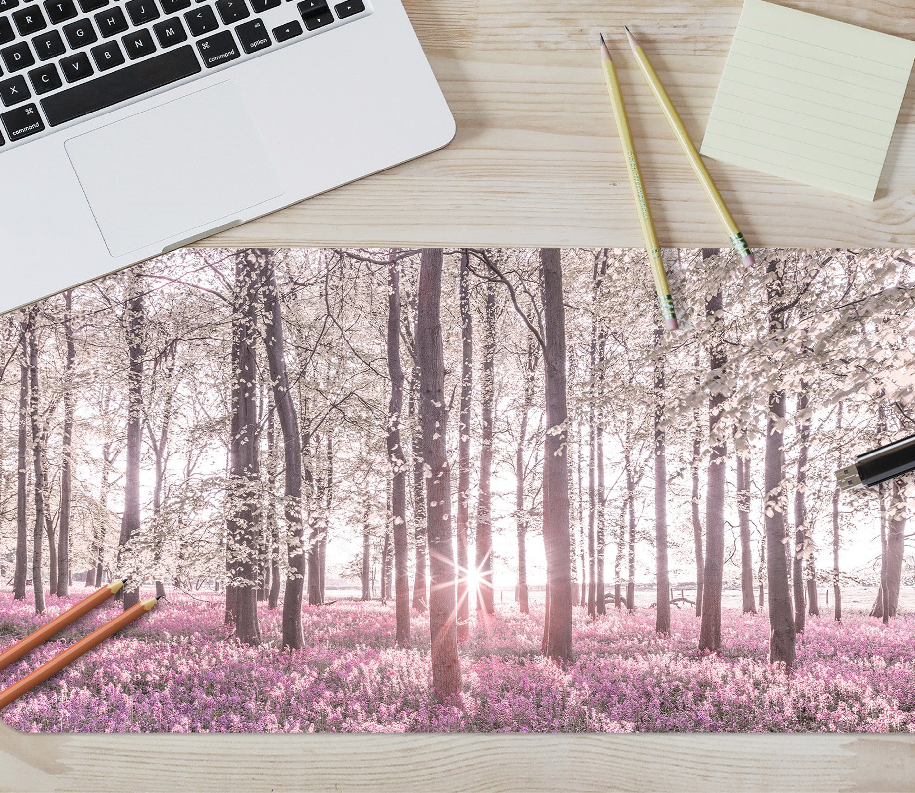3D Pink Flowers Trees 7756 Assaf Frank Desk Mat
