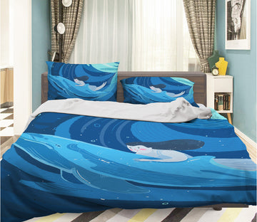 3D Blue Whale 018 Bed Pillowcases Quilt