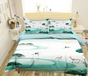 3D Little Deer Crane 029 Bed Pillowcases Quilt