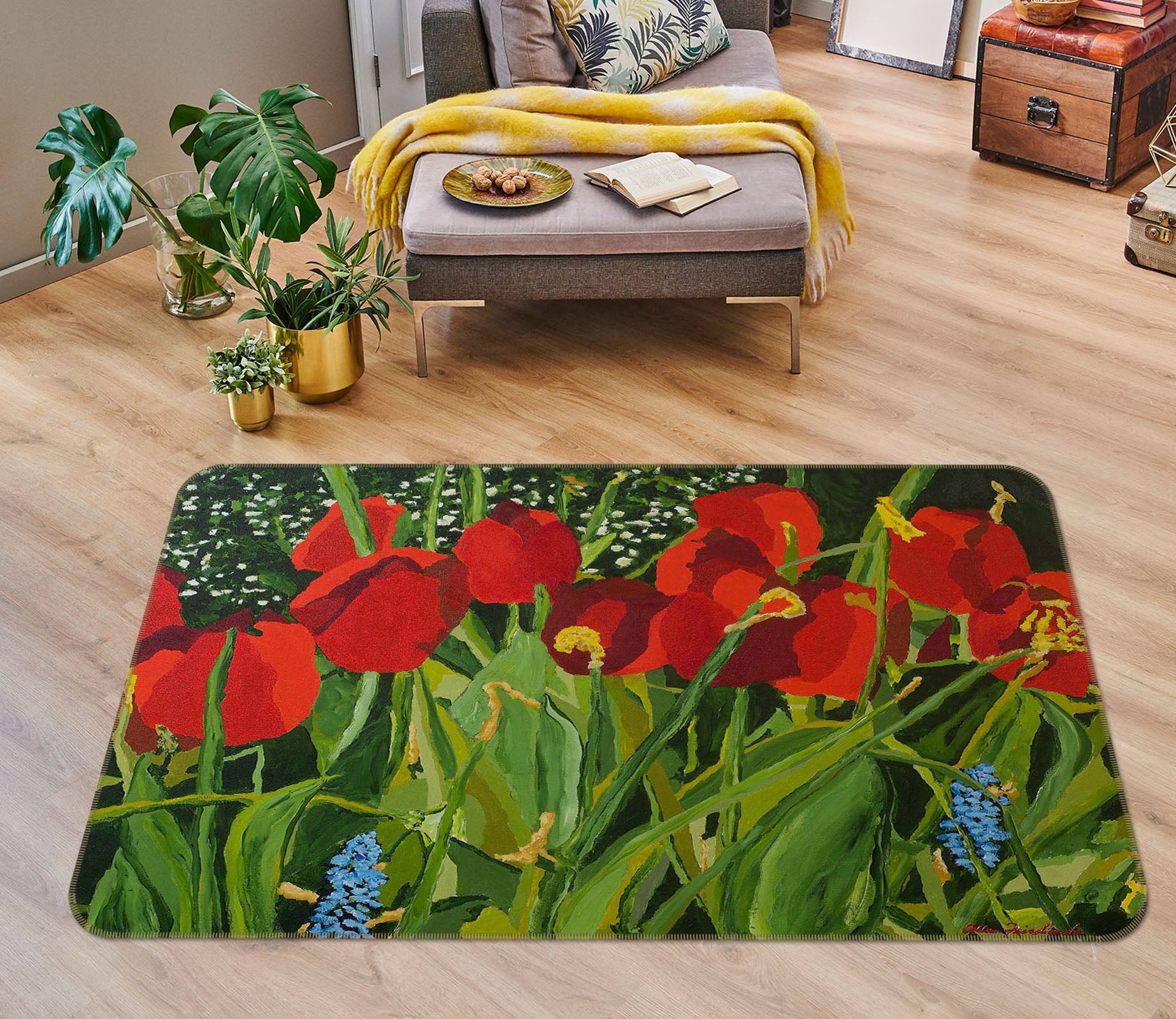 3D Safflower 1032 Allan P. Friedlander Rug Non Slip Rug Mat