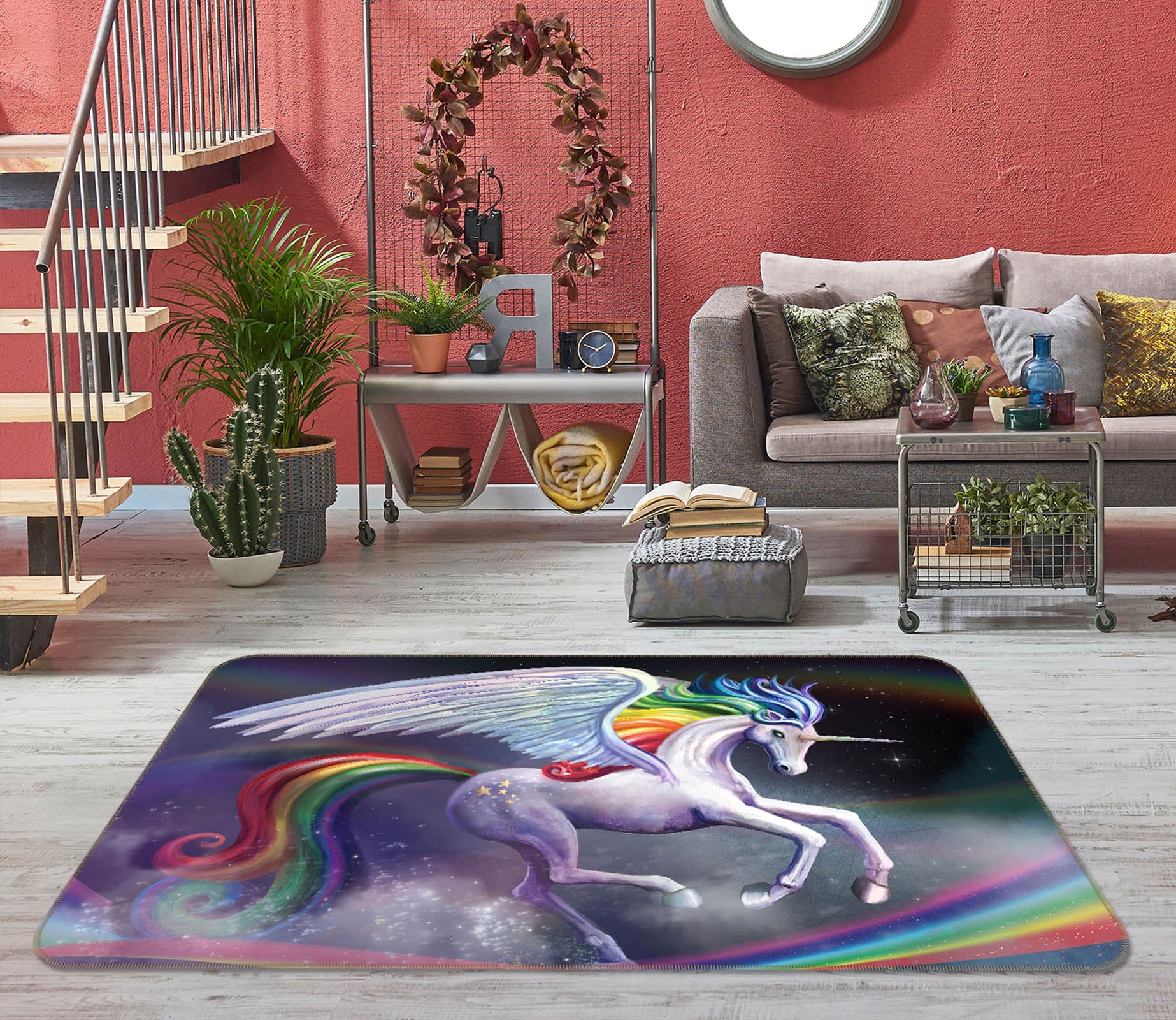 3D White Unicorn 3012 Rose Catherine Khan Rug Non Slip Rug Mat
