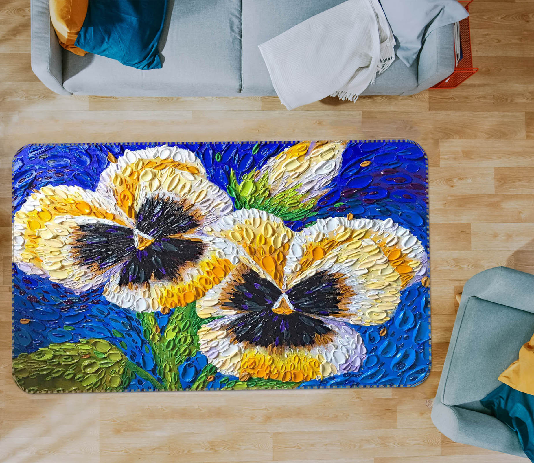 3D Pansy 1024 Dena Tollefson Rug Non Slip Rug Mat