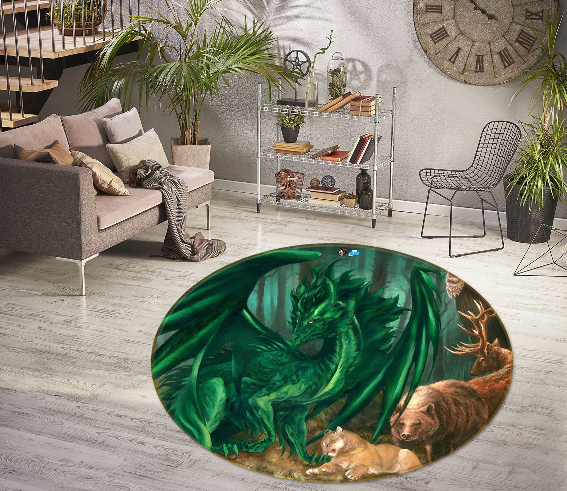 3D Animal Dragon 8385 Ruth Thompson Rug Round Non Slip Rug Mat