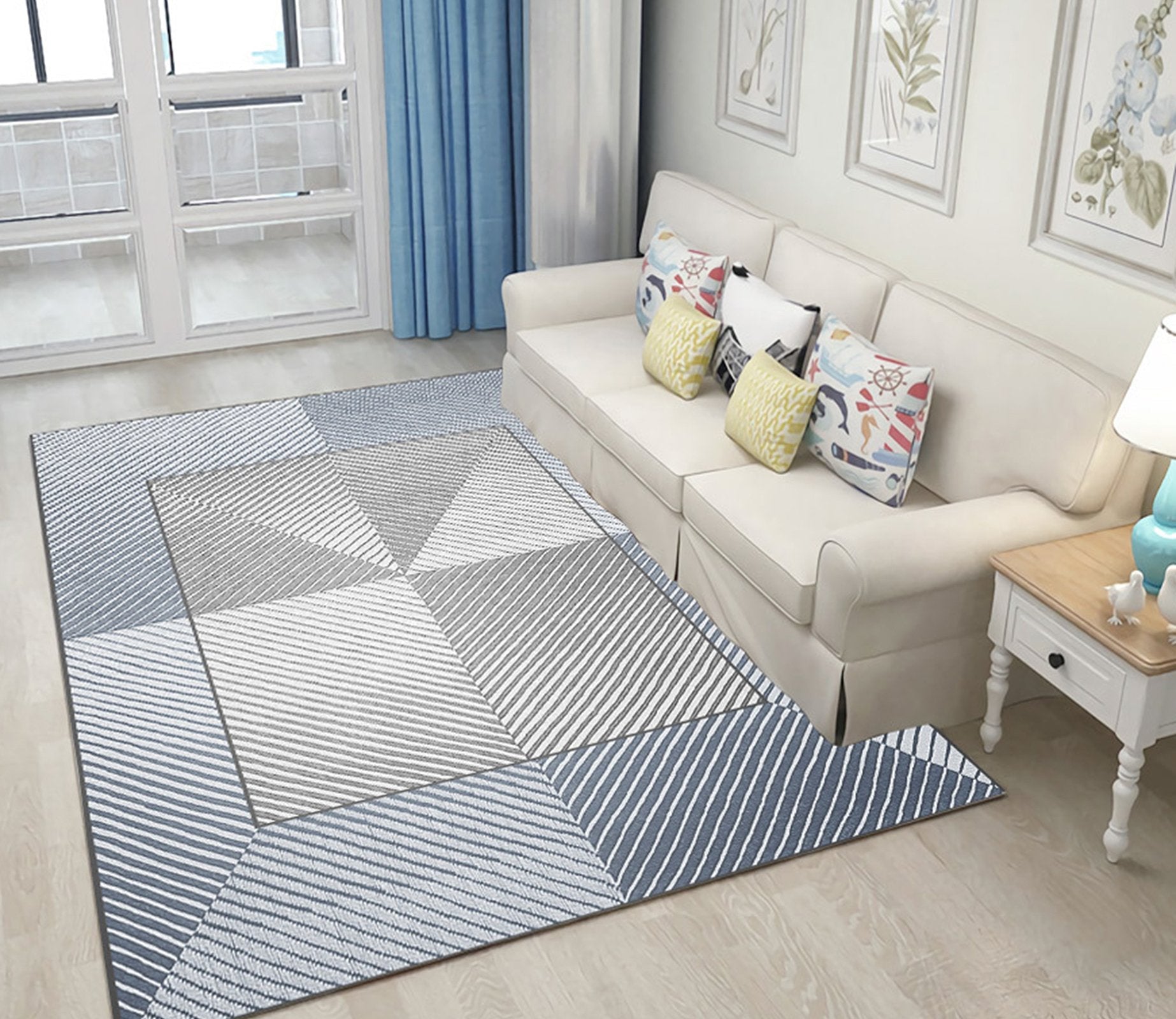 3D Light Blue Square WG048 Non Slip Rug Mat Mat AJ Creativity Home 