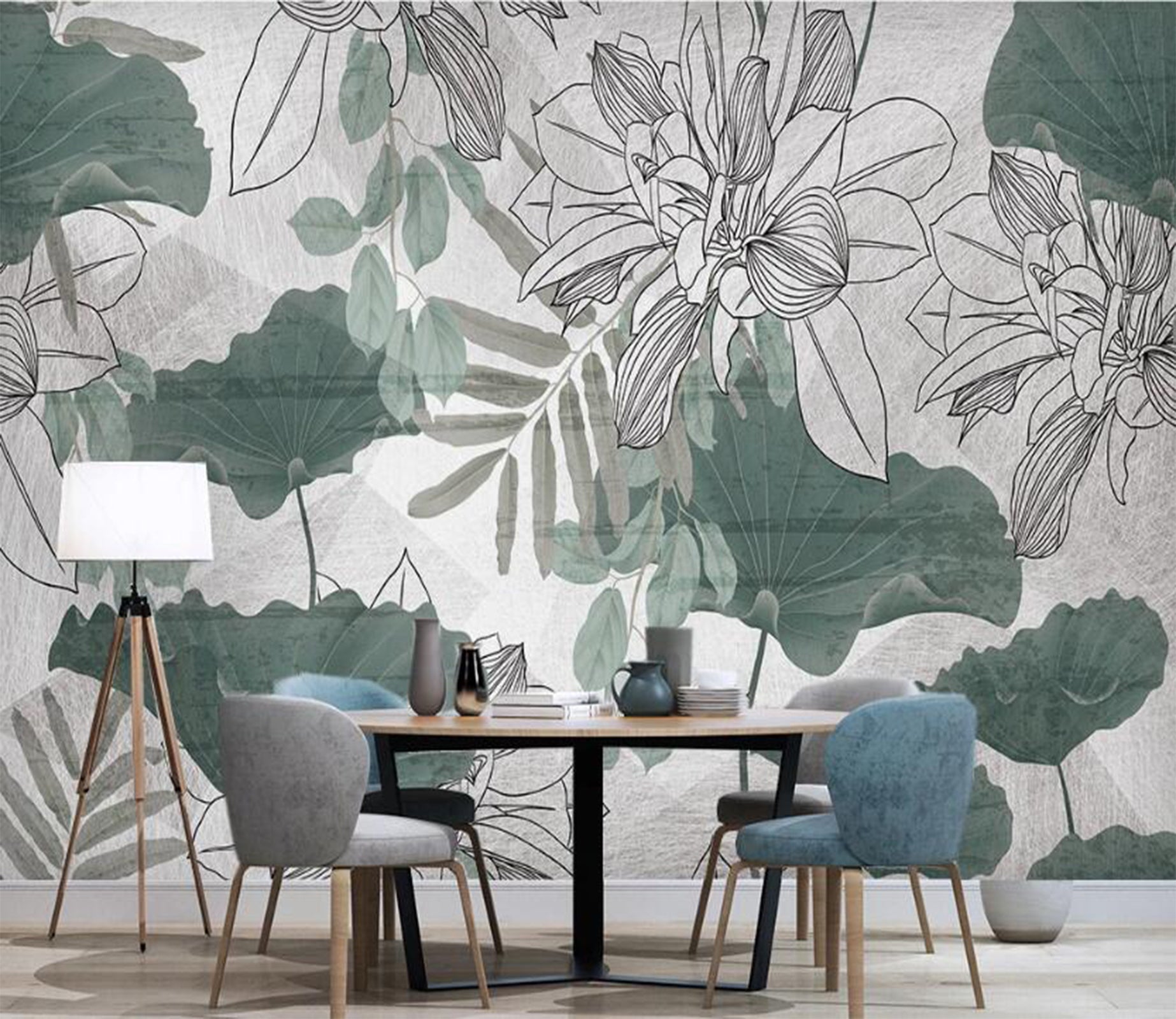 3D Faded Lotus Leaves 2446 Wall Murals