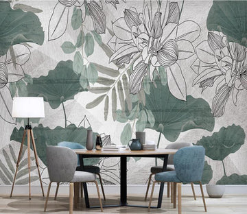 3D Faded Lotus Leaves 2446 Wall Murals
