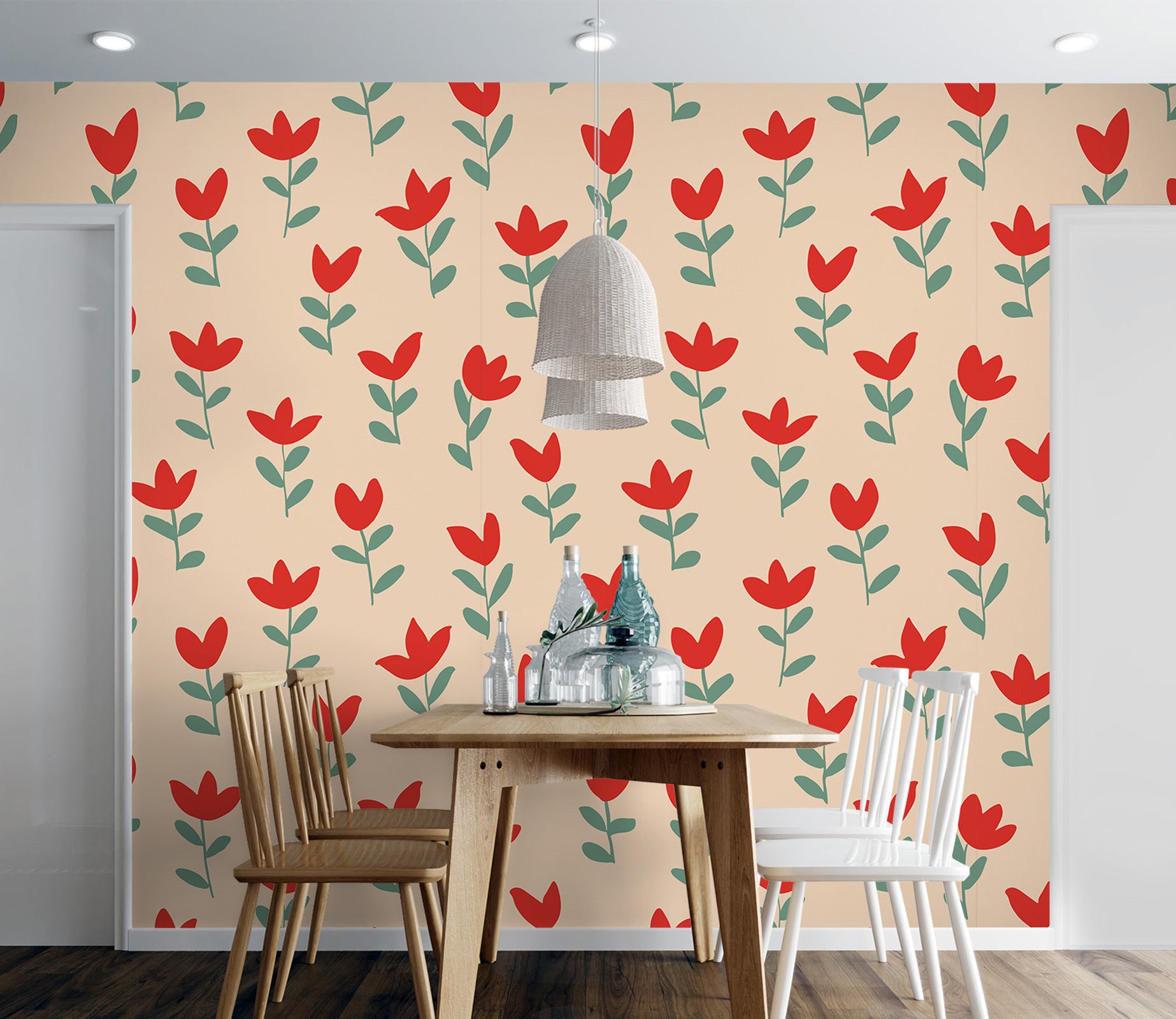 3D Red Flowers Pattern 120114 Kashmira Jayaprakash Wall Mural Wall Murals