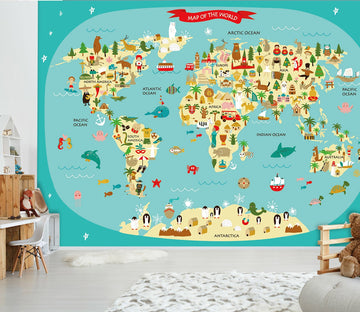 3D Cartoon Animal Map 039 Wall Murals Wallpaper AJ Wallpaper 2 