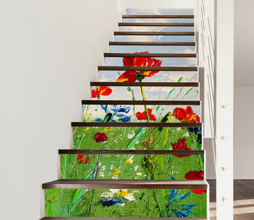 3D Red Flower Grass 2216 Skromova Marina Stair Risers