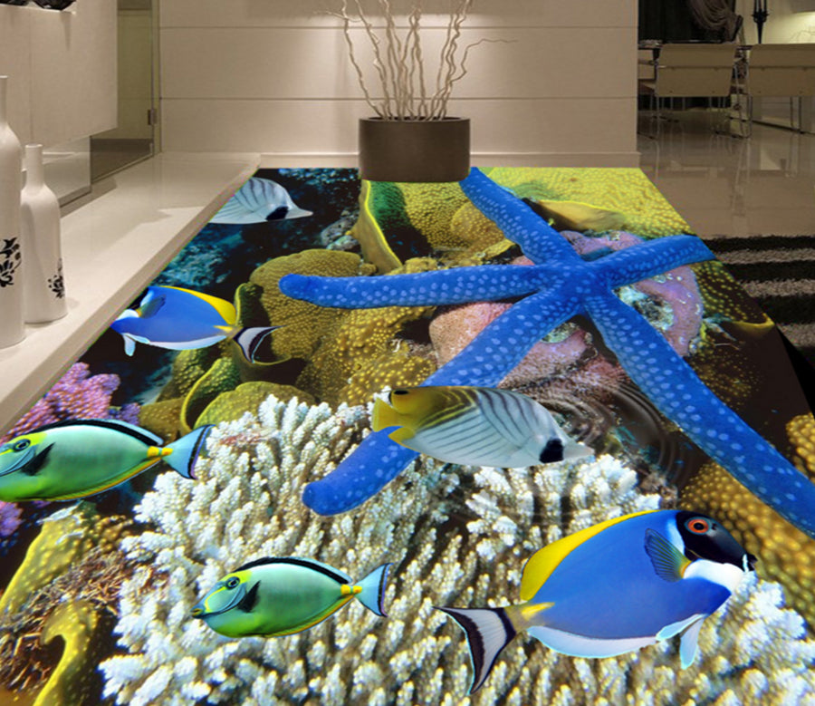3D Starfish And Fish 352 Floor Mural  Wallpaper Murals Rug & Mat Print Epoxy waterproof bath floor