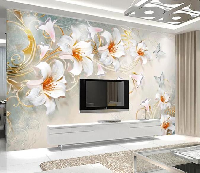 3D Yellow Lily Flower 618 Wall Murals Wallpaper AJ Wallpaper 2 