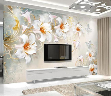 3D Yellow Lily Flower 618 Wall Murals Wallpaper AJ Wallpaper 2 