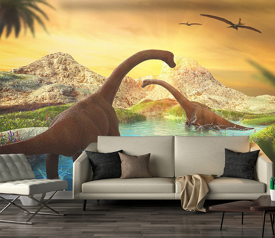 3D Dinosaur Lake Water 1579 Wall Murals