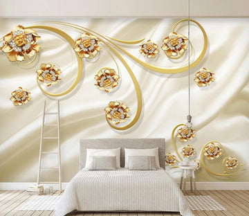3D Golden Flowers WC54 Wall Murals Wallpaper AJ Wallpaper 2 